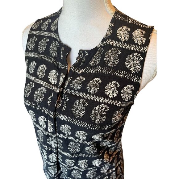 Madewell XS Sleeveless Black Ivory Stripe Print Top With Snap Front Blouse Shirt - Picture 4 of 12